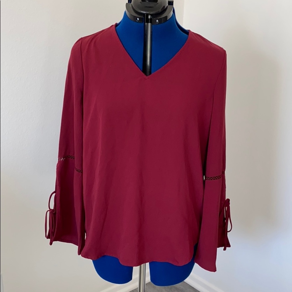 Never Worn Burgundy Bell Sleeve Blouse SZ M